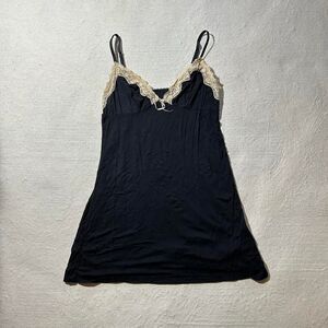 Heidi Klum Intimates Women's Medium Black Lingerie Slip Dress with Cream Lace